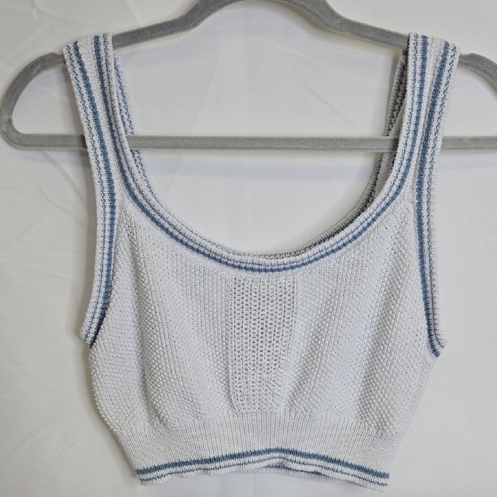 Aeropostale Sweater Knit Cropped Tennis Tank, White/Blue, Women's Size Large